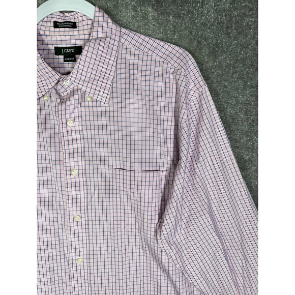 J Crew 100s 2-Ply Cotton Button Down Shirt Mens Large Pink Plaid Long Sleeve - Picture 5 of 16